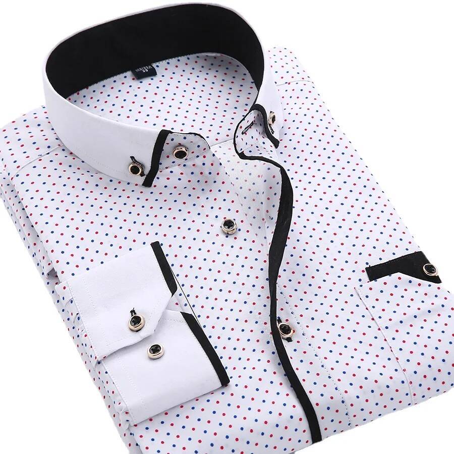 Floral Button Down Men Shirt Brand 2024 Male High Quality Long Sleeve Casual Slim Fit Black Man Clothes Dress Shirts - view 5