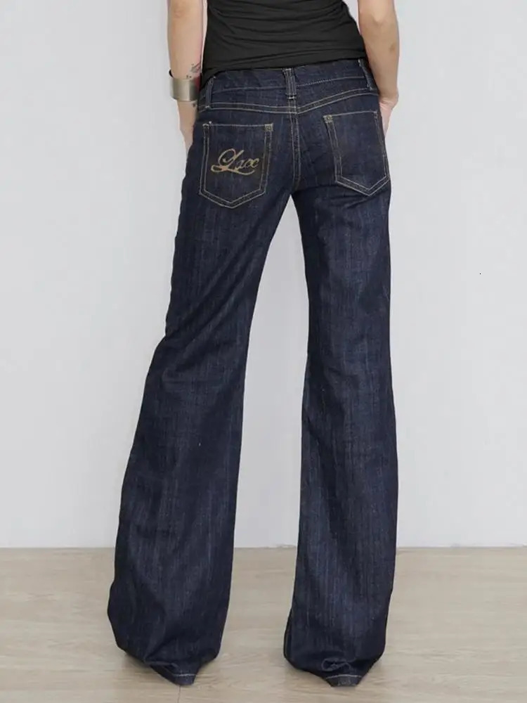 Women's Slim Fit Flared Jeans Y2K Vintage Low Rise Stretch Denim Pants with Embroidery Distressed Style for Everyday Outfits 260922 - view 3
