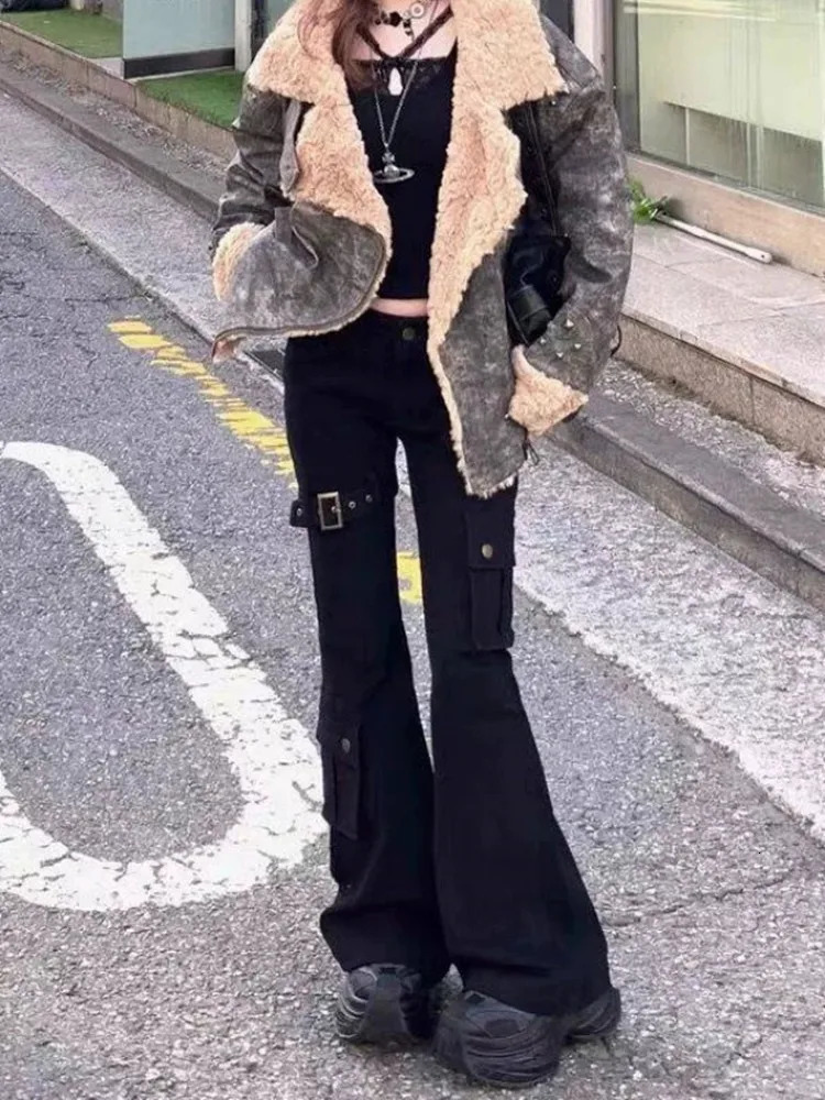 2026 Cyber Y2K Fashion Strap n Slim Stacked Flare Jeans Pants For Women Clothing Multi Pockets Lady Trousers Pantalon Femme 260922 - view 3