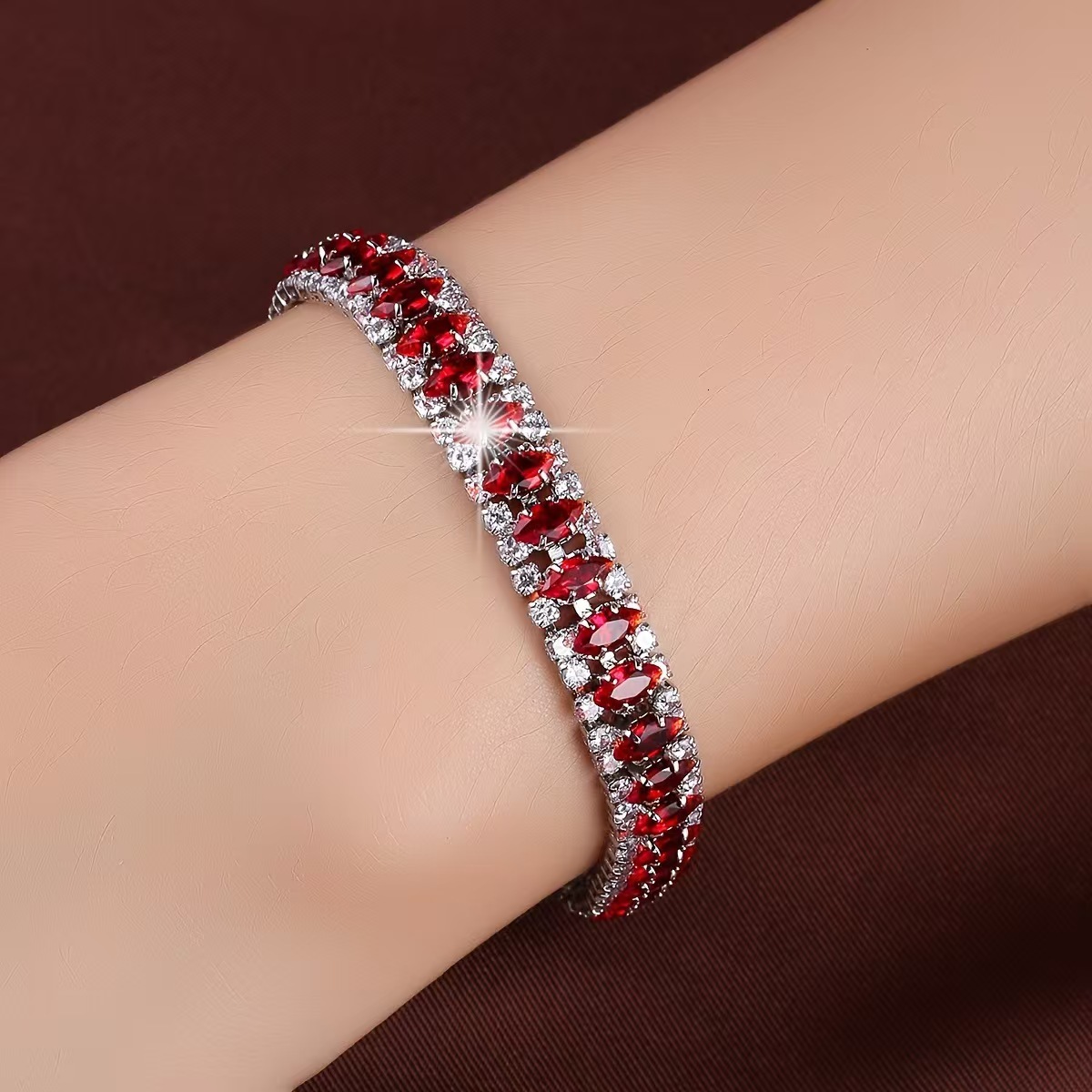 GRA Certified Moissanite Multicolor Marquise Cut Tennis Bracelet 18K Gold Plated Women Wedding Party Bracelet - view 5