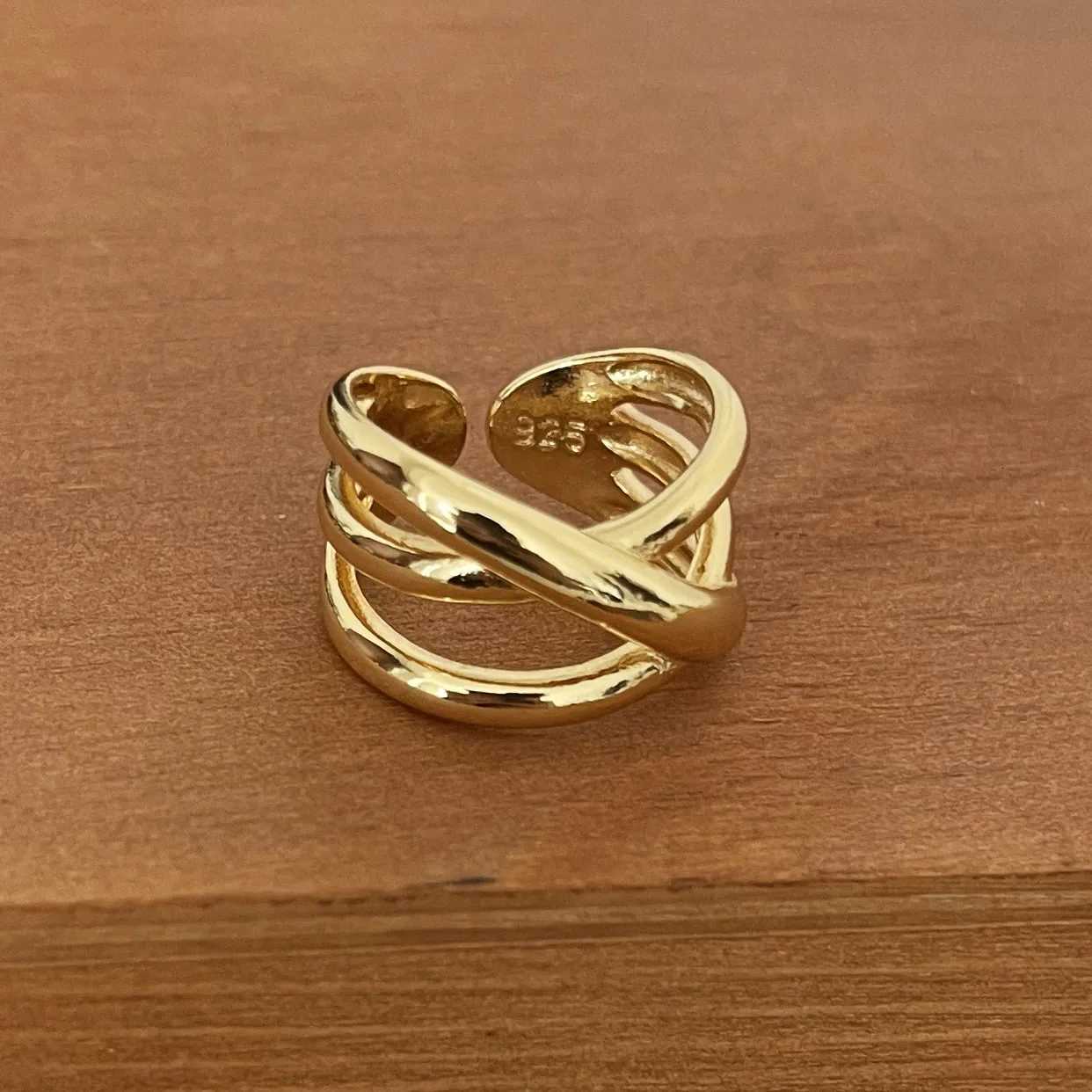 Silver Band Sterling Rings 925 Rings For Women Men Fine Jewelry Finger Adjustable Open Gold Cross Ring For Party Birthday Gift N260924 - view 5