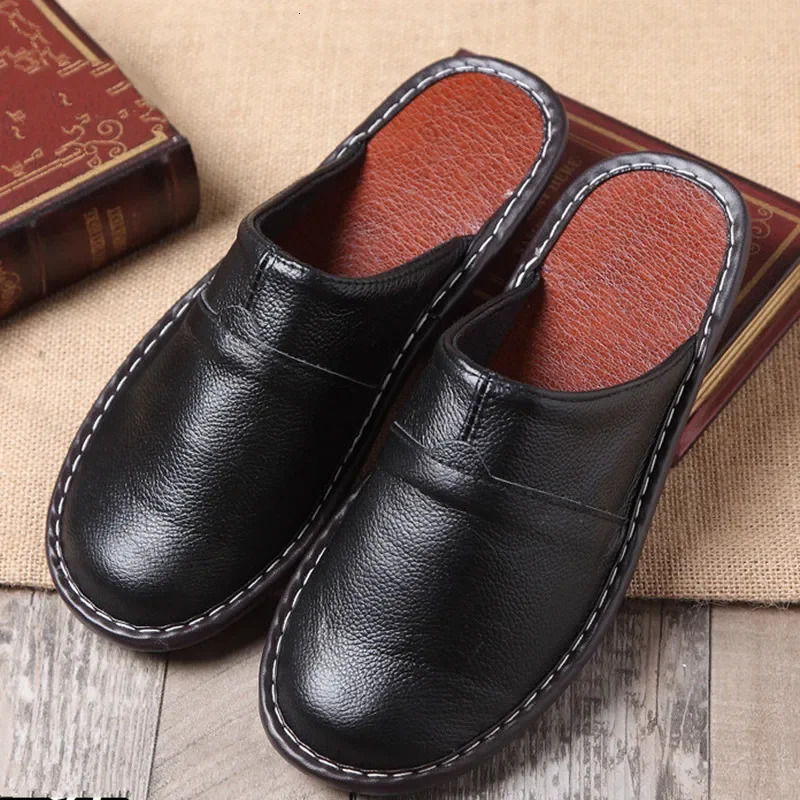 Men Spring Cow Leather Indoor Slippers Anti-Skip Comfortable Couple Home Casual Shoes Household Slippers for Women 260918 - view 6