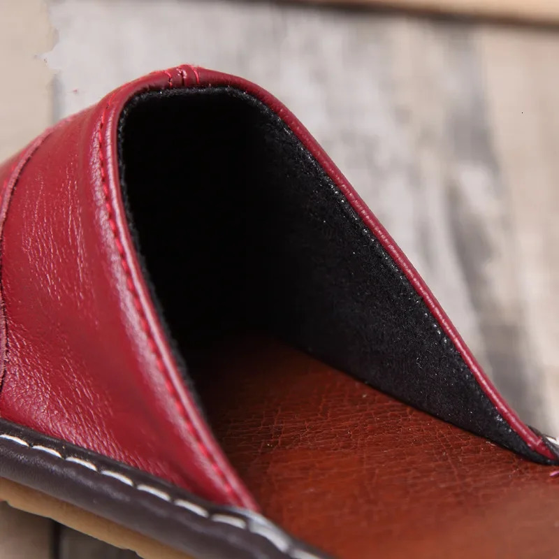 Men Spring Cow Leather Indoor Slippers Anti-Skip Comfortable Couple Home Casual Shoes Household Slippers for Women 260918 - view 7