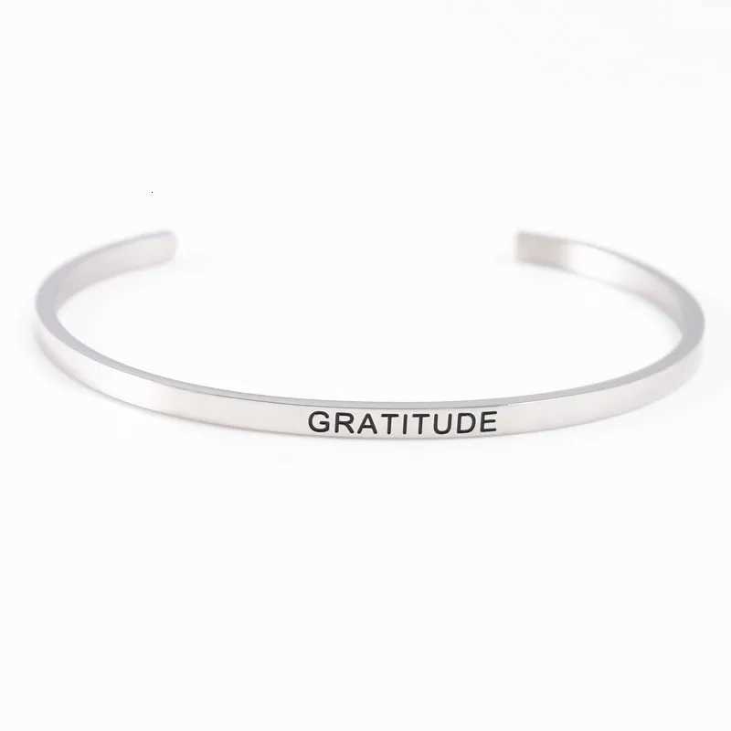 Stainl Bangle 316L Steel Elegant Cuff Bar Bangle GRATITUDE Bangles For Wen Brand Designer Jewelry Christmas New Year Gift N260924 - view 3