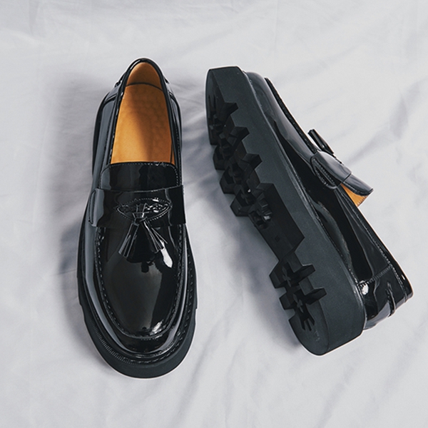 Men's leather shoes, patent leather, business casual shoes, formal business leather shoes, British style, Su style, thick soled, pointed toe, fas - view 6