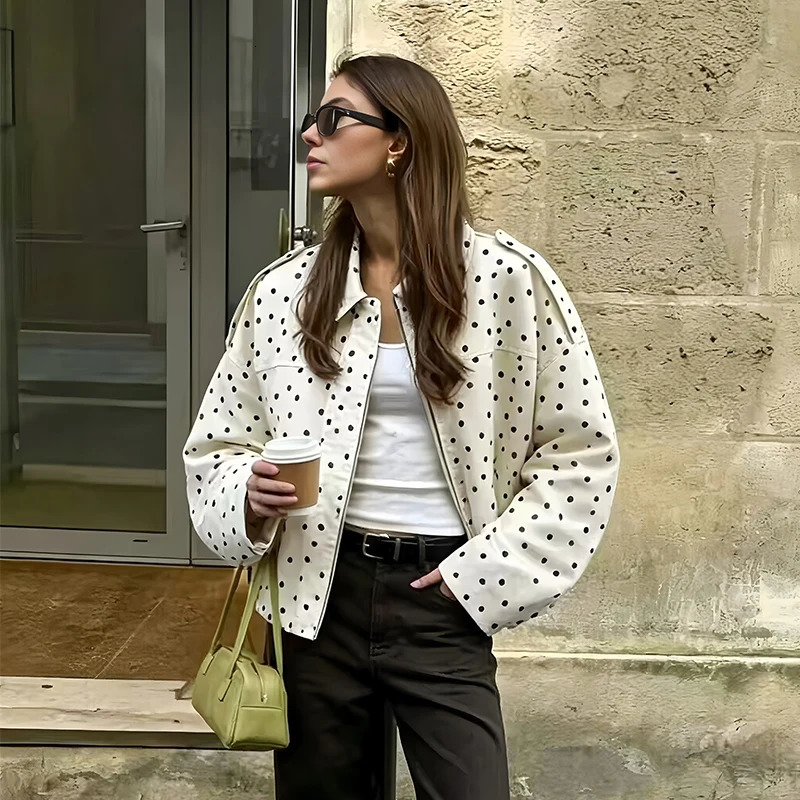 Womens Jackets Coats Fashion Loose Polka Dot Jacket Autumn Women Coat Streetwear Womens Short Jacket Outerwear 260924