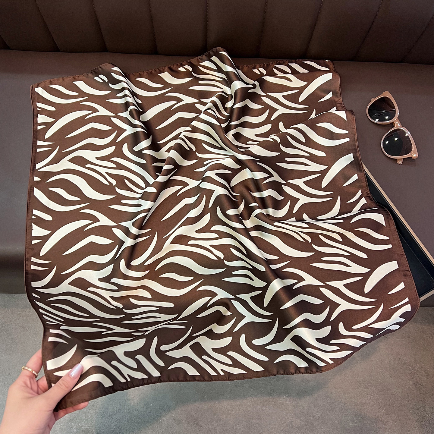 New European American zebra-patterned faux silk scarf, square scarf for women, versatile, light luxury, sun-protective shawl and headscarf - view 3