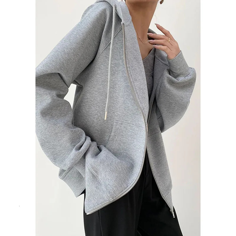 Gray Hooded Sweatshirts Women Autumn Winter Thicken Loose Zipper Cardigan Hoodies Female High Street Sports Casual Outerwear 260924 - view 5