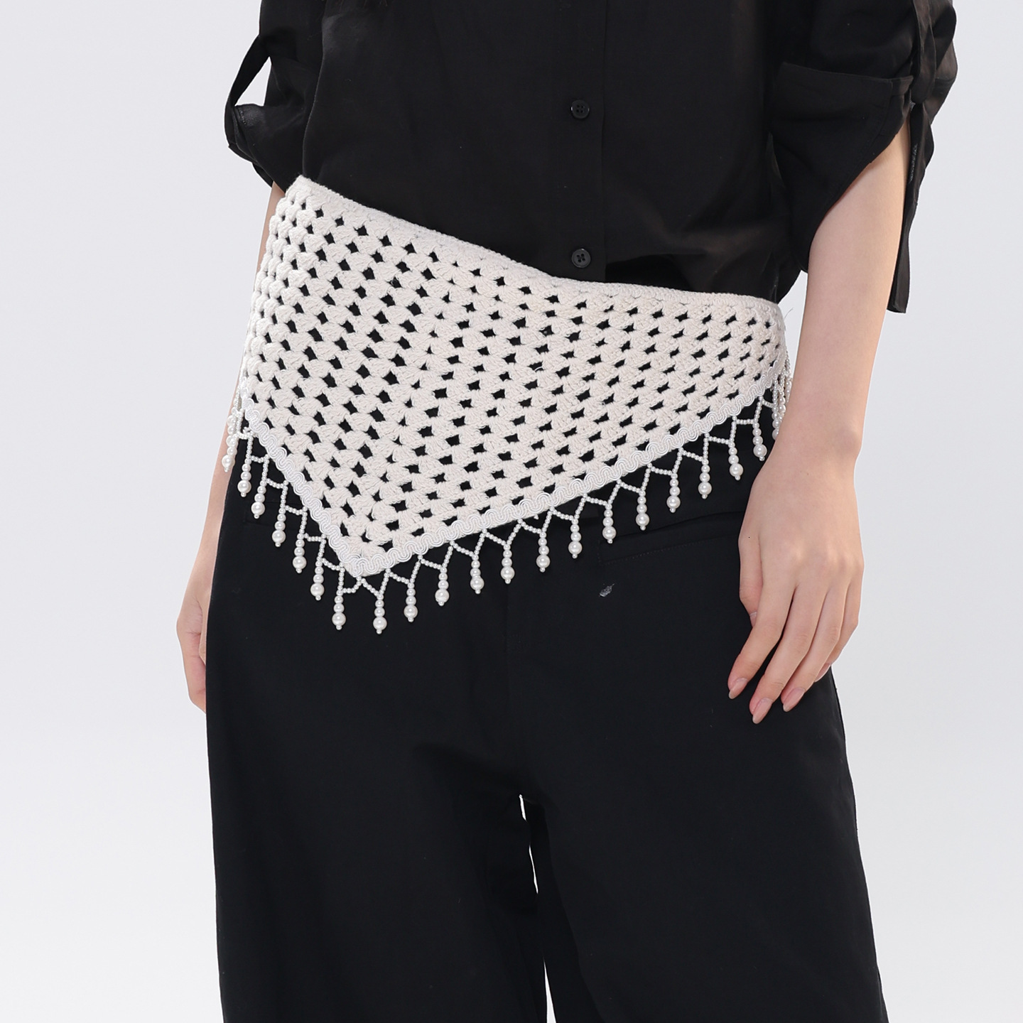 New ethnic-style hollowed-out tassel versatile hip scarf for women, summer layered waist accessory, high-end headscarf, shawl, multifunctional - view 5