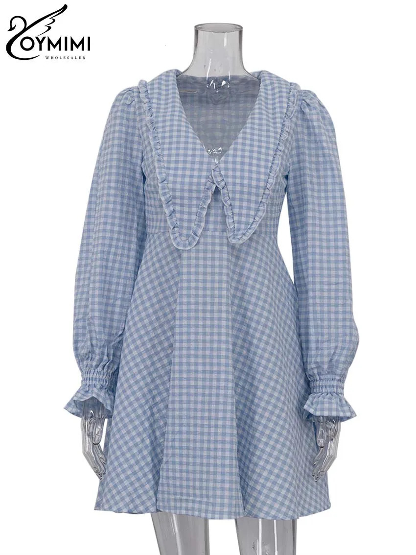 Oymimi Elegant Pink Print Womens Dresses Fashion Peter Pan Collar Long Sleeve Dresses Casual Loose Mini Dress Female Streetwear 260922 - view 4