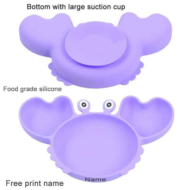 Baby Feeding Other Crab Plate For Baby Silicone Tableware Suction Bowl Plate Tray Bibs Spoon Personalized Name Baby's Name Feeding Set For Kids C - view 5
