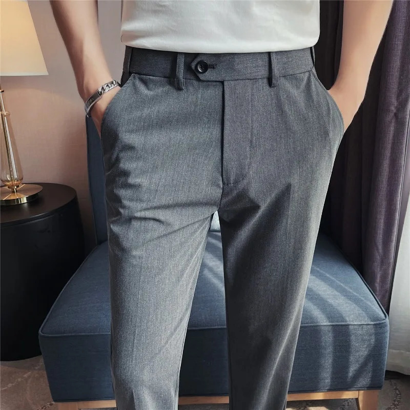 Men Suit Pants Elastic Waist Thin Elastic Slim Fit Formal Dress Pants Solid Casual Trousers Pantalon Homme Wedding Men Clothing 260922 - view 3