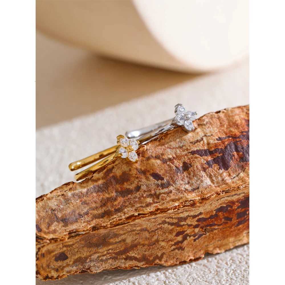 Rings Yhpup Exquisite Stainless Band Steel Bling Cubic Zirconia Flower Adjustable Ring for Women Fashion Shiny Finger Jewelry New N260924 - view 5