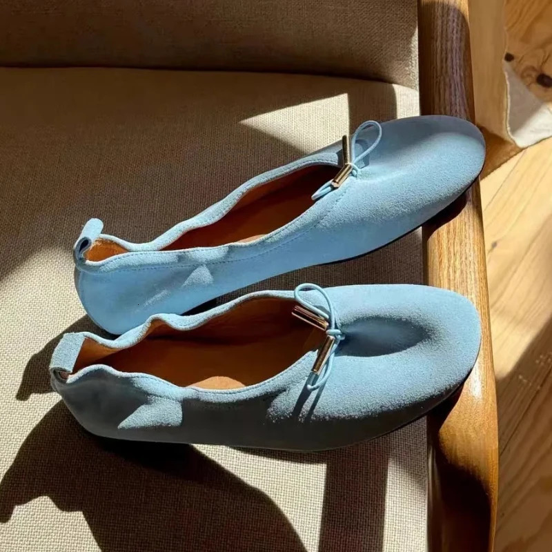 HighQuality Soft Leather Ballet Flats Women Bow Tie Detail RoundToe SlipOn Loafers Comfortable Soft Soles Suede Casual Shoes 260924 - view 7
