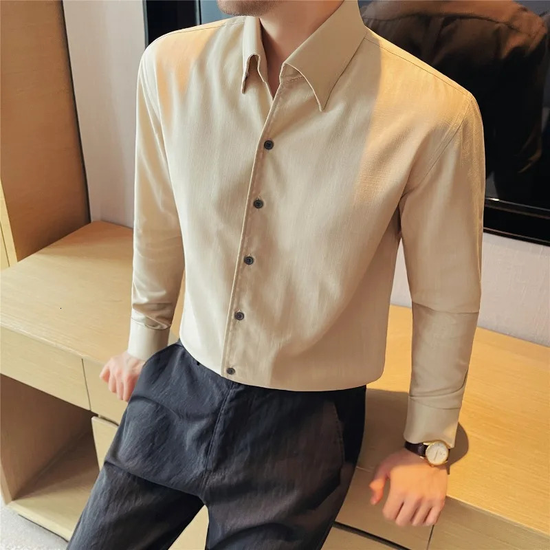 100% Lyocell Breathable Shirts for Men Clothes Business Social Formal Wear Solid Color Slim Fit Thin Long Sleeve Dress Shirt 260922 - view 6