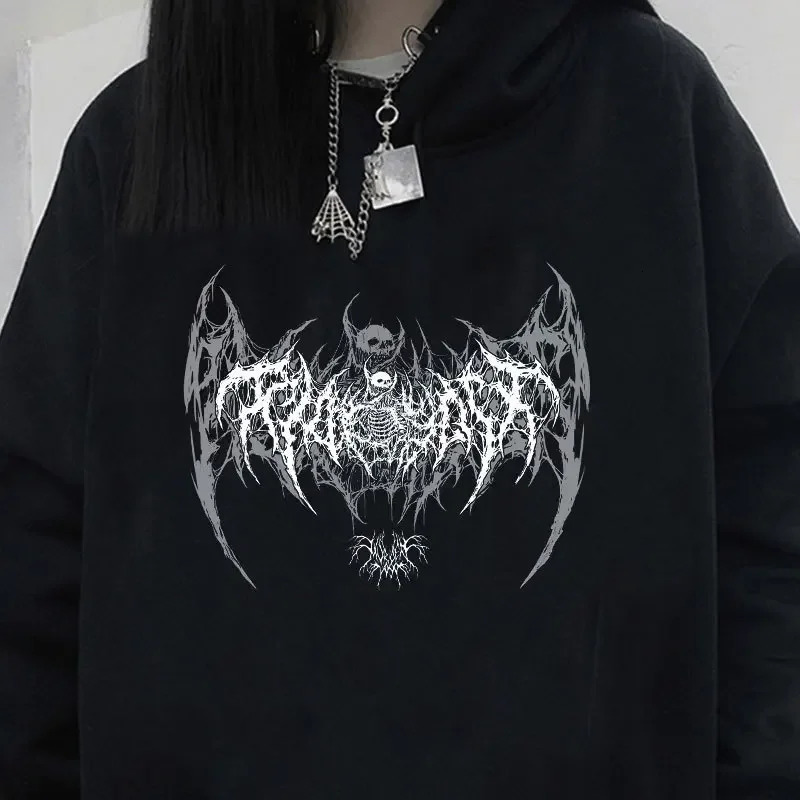 Skull Graphic Printed Long Sleeve Men Hooded Women's Sweatshirt Gothic Top Black Punk Style Fashion Cool Girl Unisex Hoodie 260922 - view 6