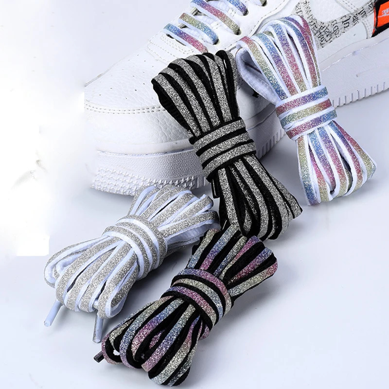 1Pair Reflective Highbright Luminous Laces Holographic Glowing Fluorescent Star Without Binding Sneakers ShoeLaces Doublesided 260924