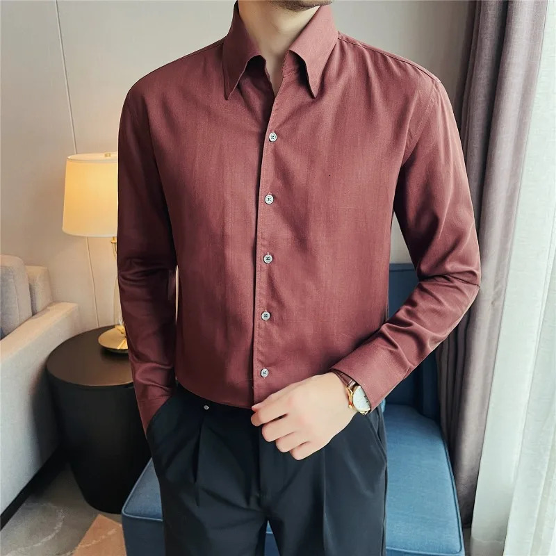 100% Lyocell Breathable Shirts for Men Clothes Business Social Formal Wear Solid Color Slim Fit Thin Long Sleeve Dress Shirt 260922