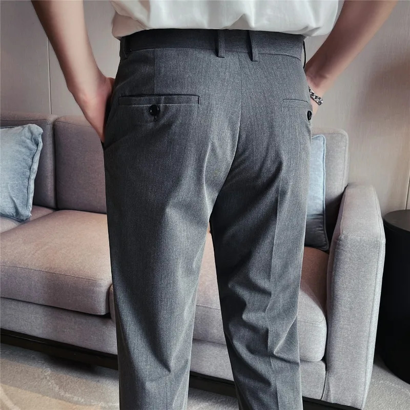Men Suit Pants Elastic Waist Thin Elastic Slim Fit Formal Dress Pants Solid Casual Trousers Pantalon Homme Wedding Men Clothing 260922 - view 5