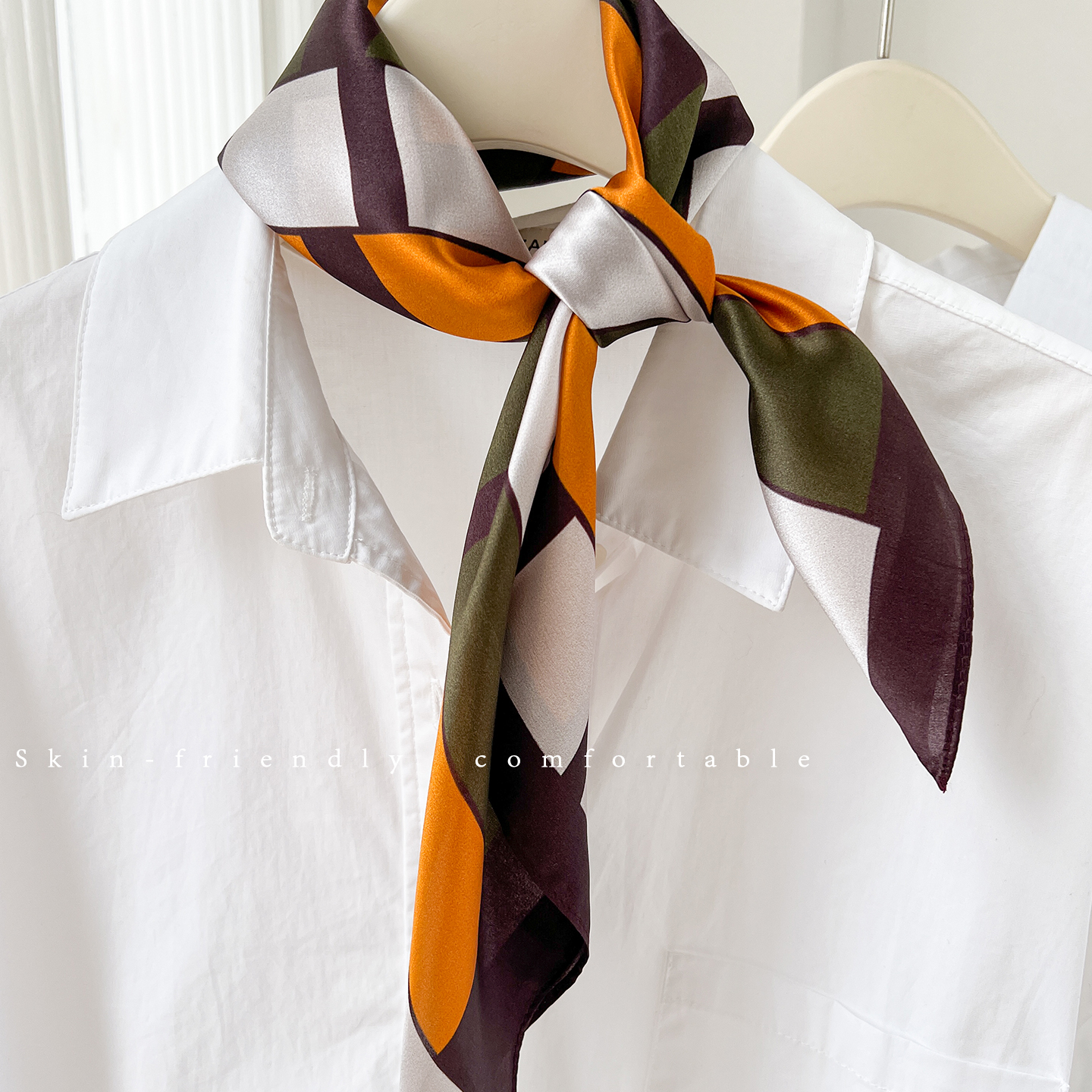 100% mulberry silk scarf, geometric pattern, 70*70 cm, lightweight and luxurious, perfect as a decorative scarf or neckerchief for shirts - view 4