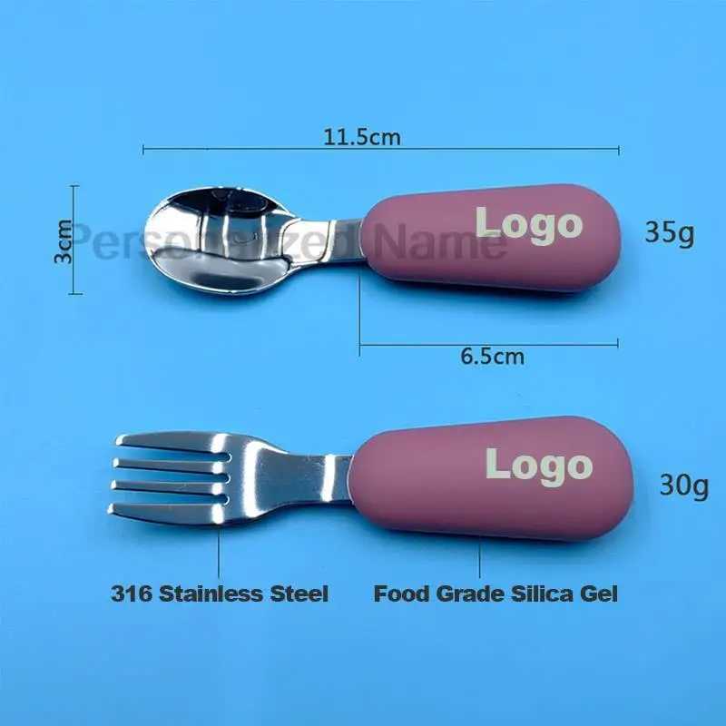 Baby Feeding Other Custom 2PC/Set Baby Silicone Tableware Children Stainless Steel Dinnerware Toddler Cutlery Infant Food Feeding Spoon Fork C2609231 - view 3