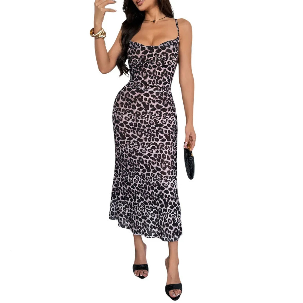 Summer Sexy Leopard Print Bodycon Backless Sling Dress Midi Length Women 260924 - view 6
