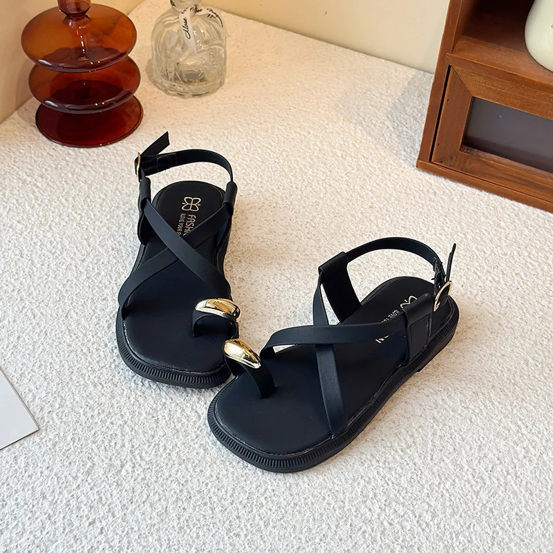Cross Strap Girls Sandals Solid PU Leather Flip Flops Sandals For Children Summer Elastic Band Soft Kids Gladiator Shoes 260923 - view 4