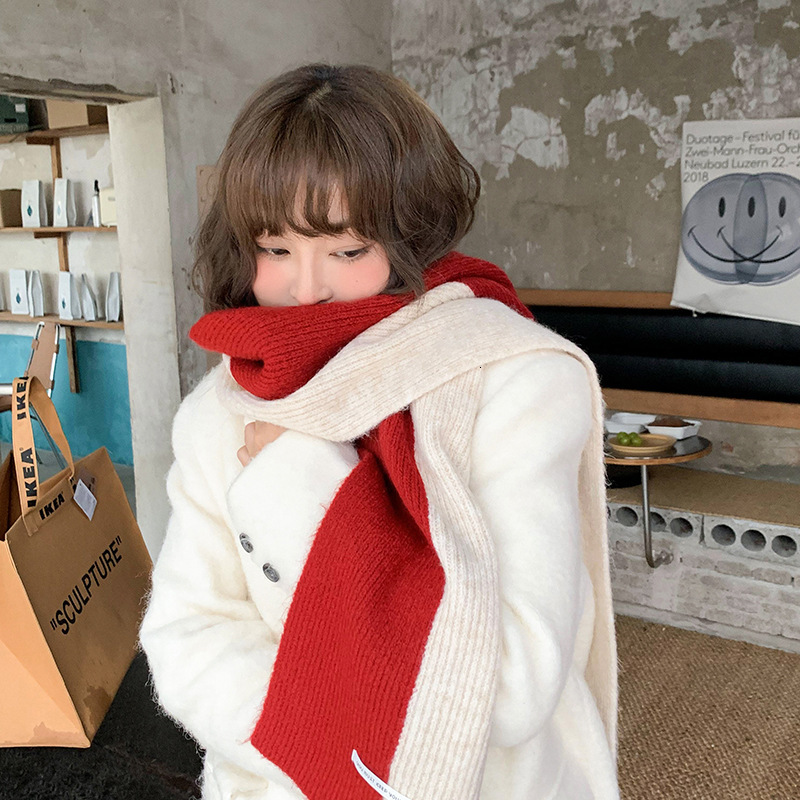 Clearance Autumn Winter Korean Style Thickened Block Versatile Solid Color Couple Warm Student Knitted Neck Scarf Shawl - view 4