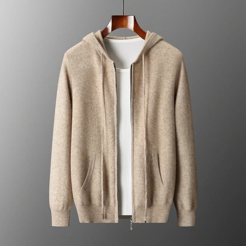 Men Knitted Plane Hooded Cardigan Cashmere Sweater Zipper n Pocket Decoration High quality Thick Warmth Hoodie 260922 - view 3