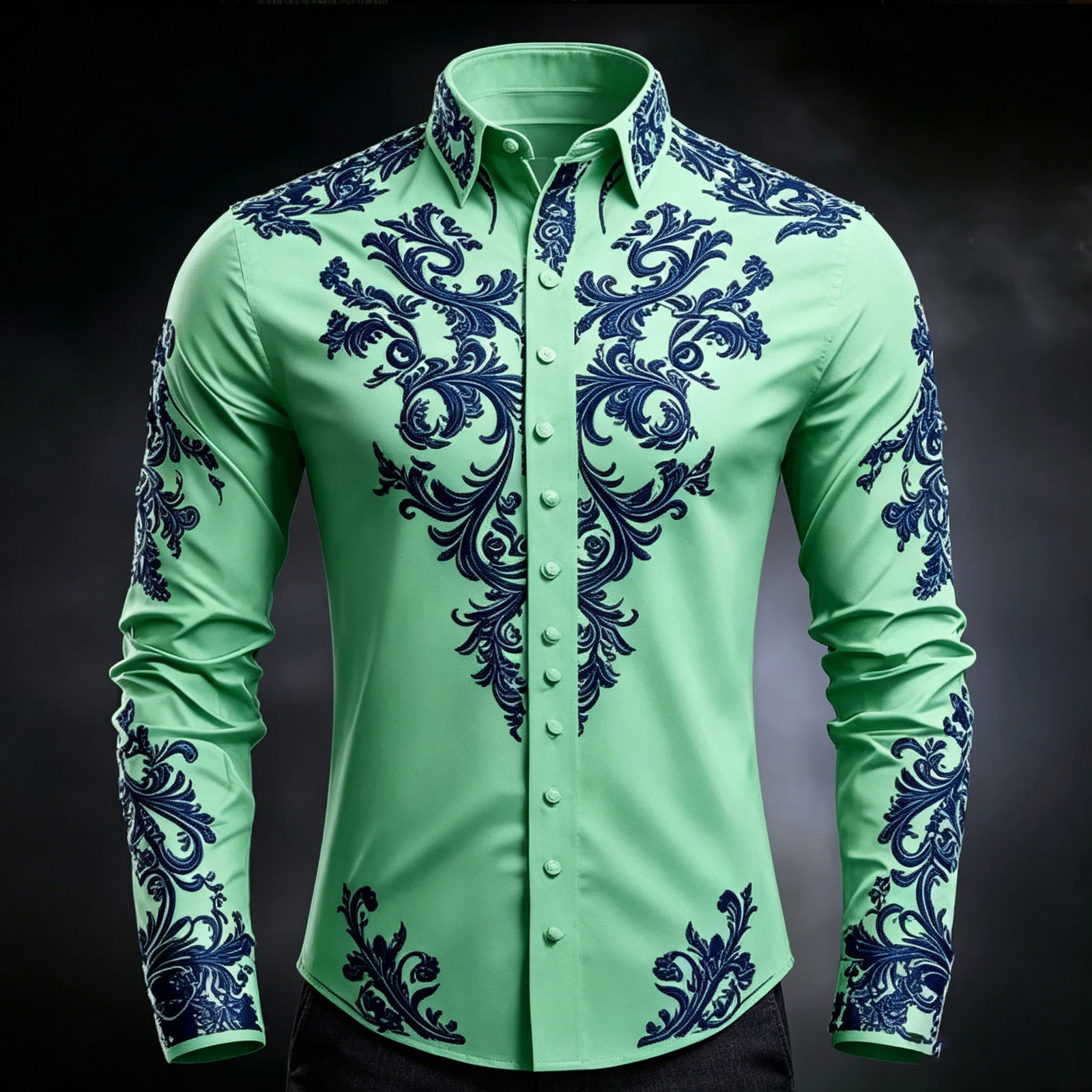 Men's y Baroque Print White Satin Dress Shirt Long Sleeve Slim Fit Formal Business Party Button Down Shirt 260922 - view 7