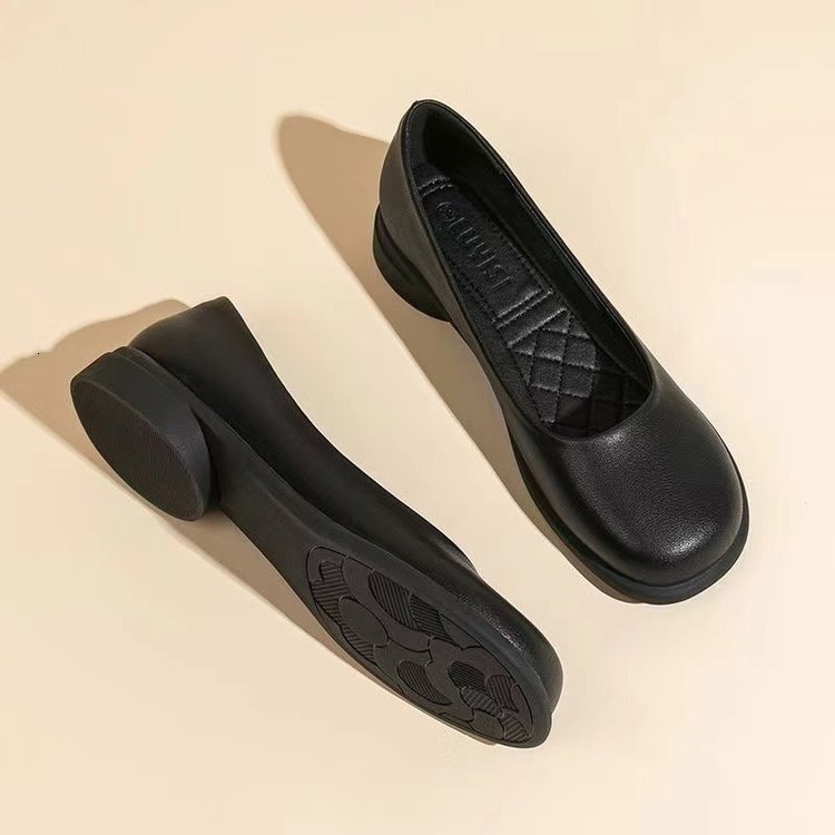 Comfortable Pure Black Flat Work Shoes round Toe Women's Flats Stand for Long Time Soft Bottom Interview Professional Office ... - view 5