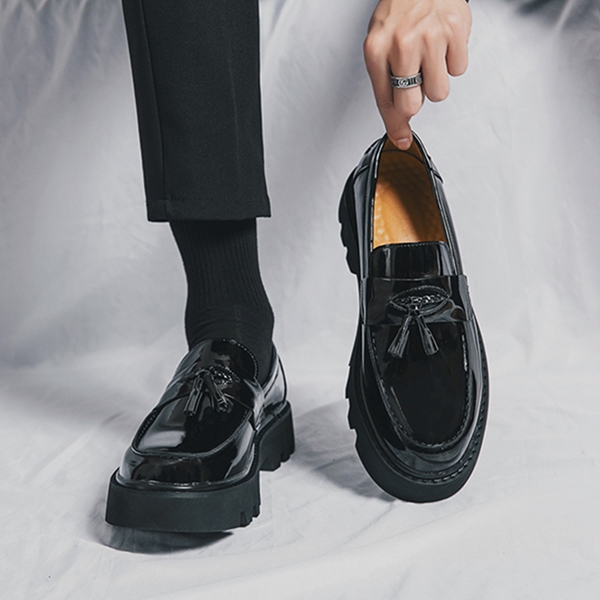 Men's leather shoes, patent leather, business casual shoes, formal business leather shoes, British style, Su style, thick soled, pointed toe, fas - view 4