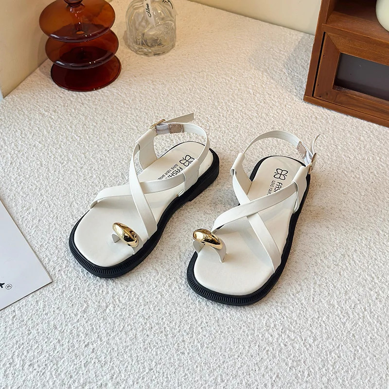 Cross Strap Girls Sandals Solid PU Leather Flip Flops Sandals For Children Summer Elastic Band Soft Kids Gladiator Shoes 260923 - view 3