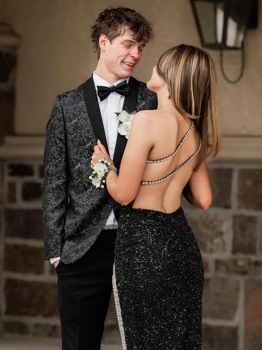 Customized Mermaid Black Shining 3D Water Diamond Women's Evening Sexy One Shoulder Side Split Formal Occasion Ball Dress - view 4