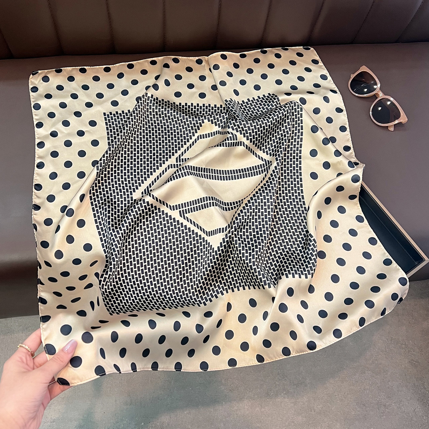 New small square silk women's polka dot summer sun-protective neck scarf, perfect for pairing with shirts, hairbands, or as a thin scarf - view 3