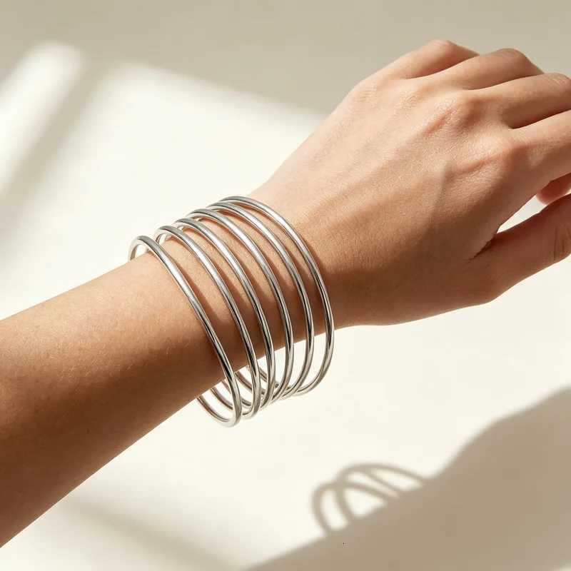 Bangle Bangle Minimst Stackable Gold 7pcs Set Stainl Steel Thin Wire Round Bangle Wen Wedding Party Statement Jewelry Wholes N260924