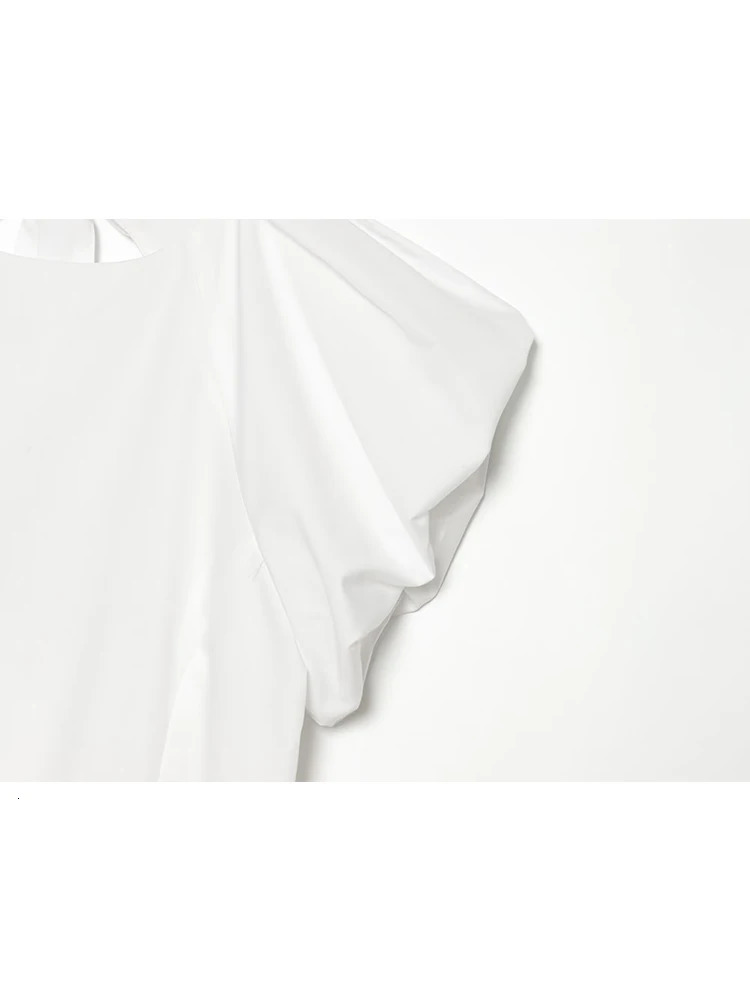 TFMLN Chic Women Blouse Round Neck Short Puff Sleeve Bow Decoration Folds Solid Shirts Fashion 2026 Summer Holiday Blouse 260924 - view 5