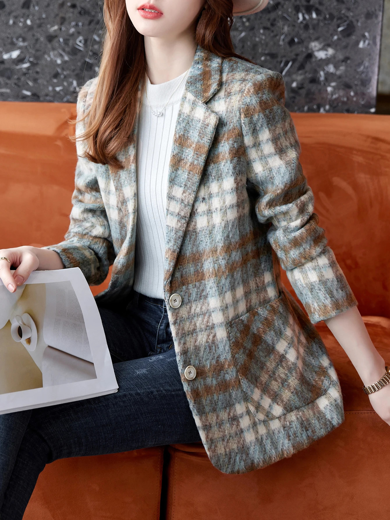 Tartan Wool Single-Breasted Blazer - High-End Versatile Stylish Commuter Professional Slim-Fit Jacket 260924