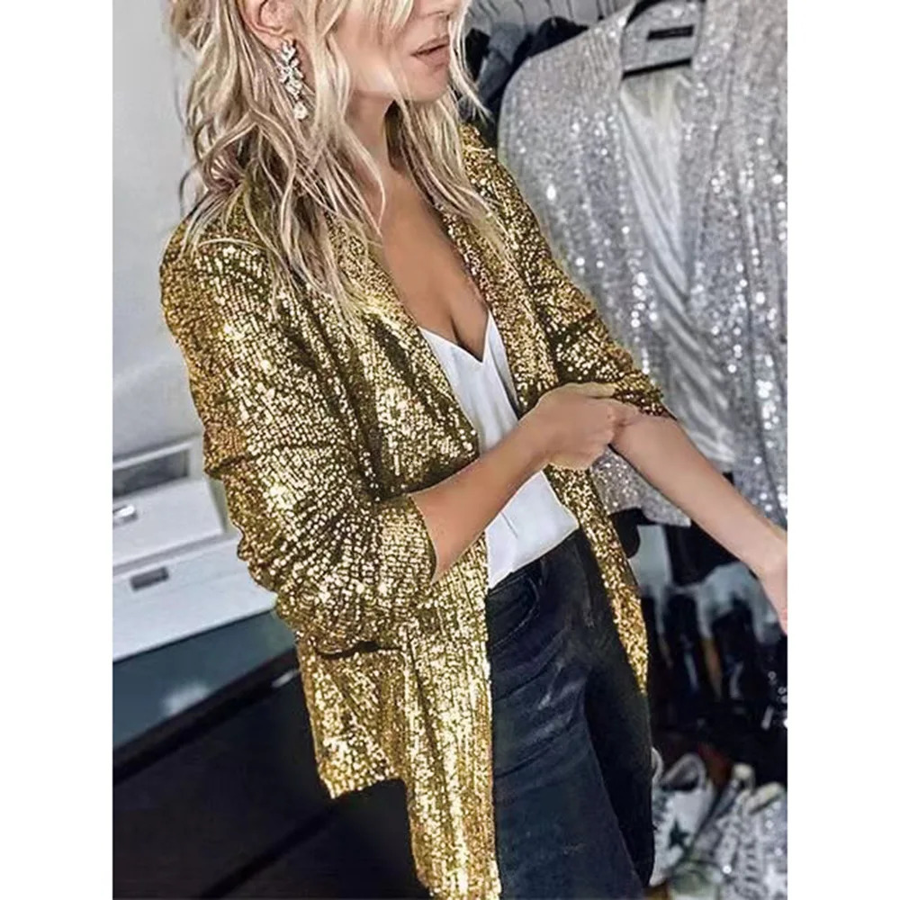 Women's Trendy Sequined Jacket Long-sleeved Fashion Nightclub Cardigan High Street Casual Bar Performance Blazer 260924 - view 7