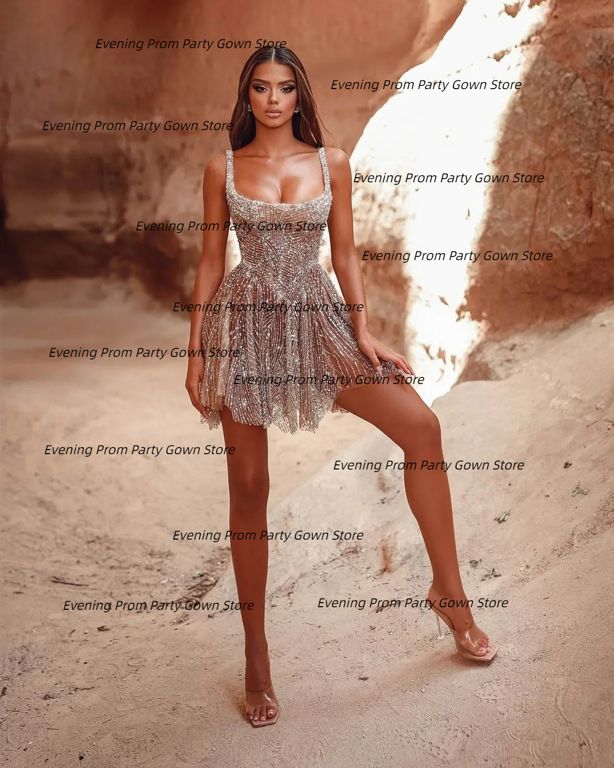 Customized Luxurious Sequined Mini Short Ball Sexy Square Neck Backless Formal Occasion Party Homecoming Evening Dress - view 4
