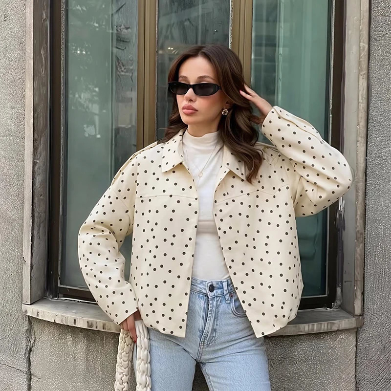 Womens Jackets Coats Fashion Loose Polka Dot Jacket Autumn Women Coat Streetwear Womens Short Jacket Outerwear 260924 - view 4