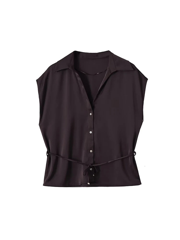 TFMLN Women Casual Tops Sleeveless Lace Up Blouse Fashion Streetwear Elegant Turn Down Collar Buttons Commuting Shirts 260924 - view 3