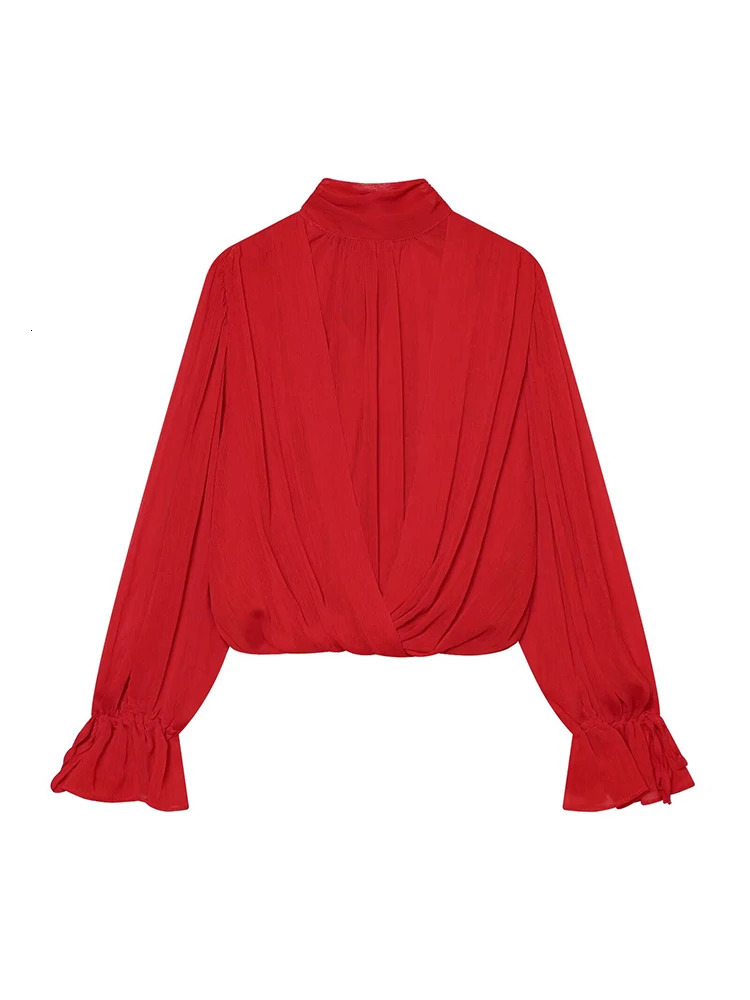 TFMLN Women Shirt Tops Solid Color Spring Autumn Elegant Blouse Bow Fashion Sweet Flare Long Sleeve Folds Ladies Shirts 260924 - view 4