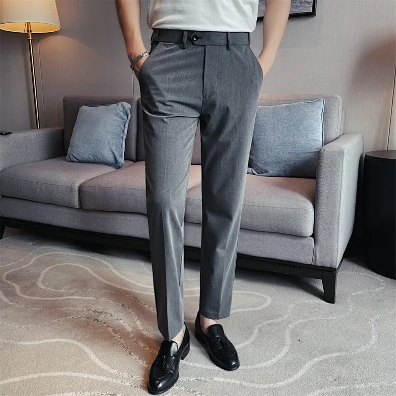 Men Suit Pants Elastic Waist Thin Elastic Slim Fit Formal Dress Pants Solid Casual Trousers Pantalon Homme Wedding Men Clothing 260922 - view 6