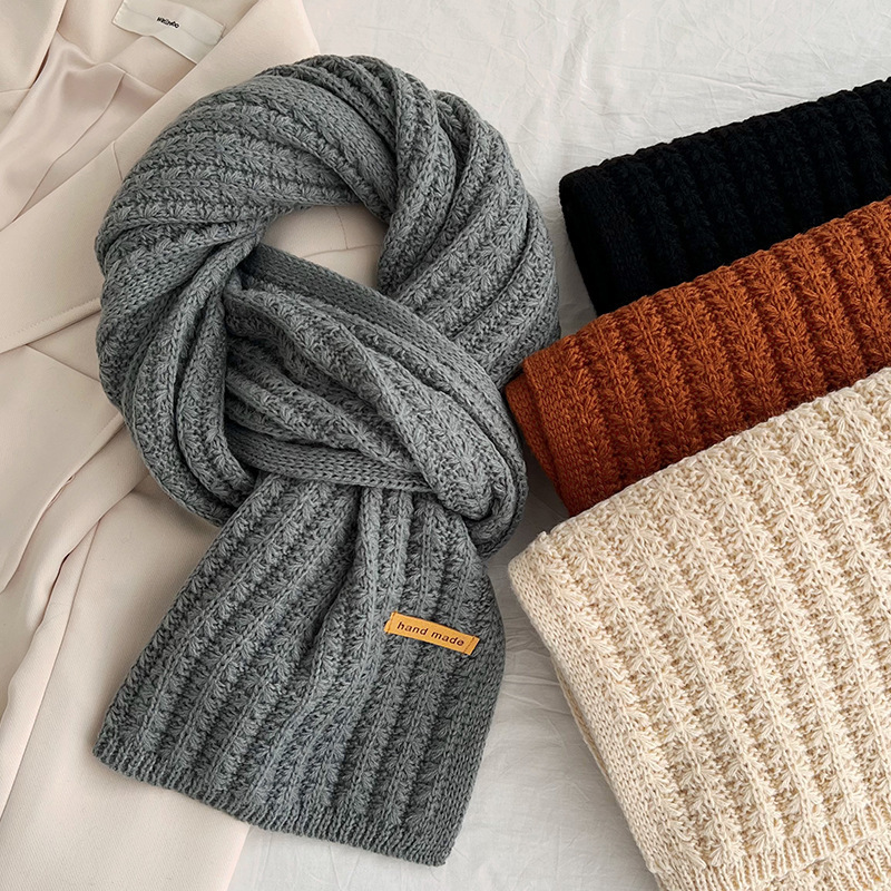 Japanese Style Solid Color Knitted Wool Scarf for Women, Autumn and Winter New Thickened Warm Student Cute Internet Celebrity Couple Neck Warmer - view 3