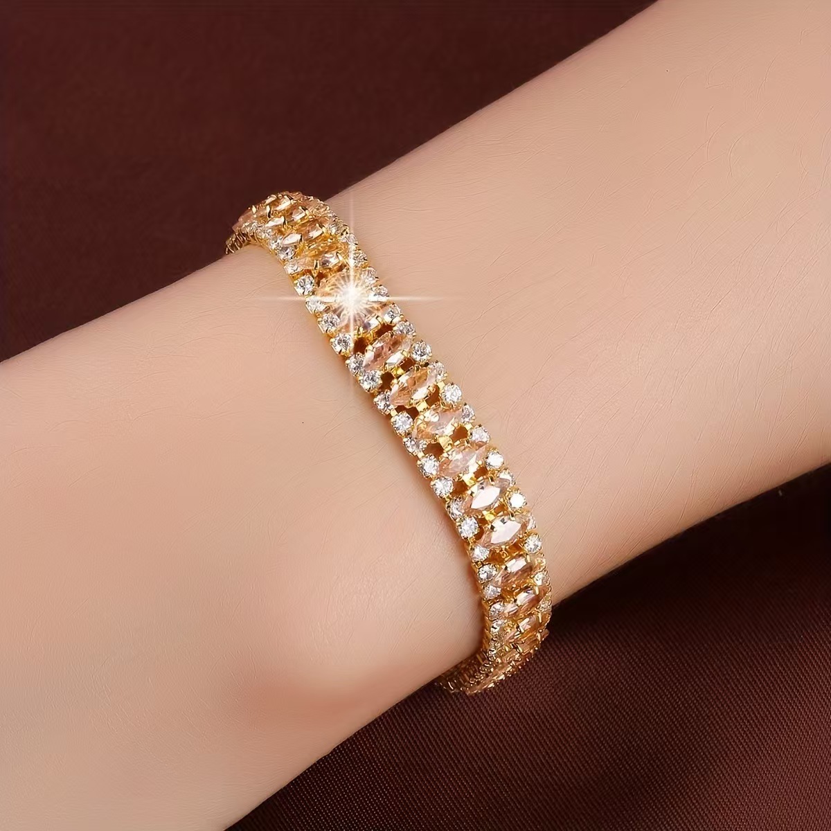 GRA Certified Moissanite Multicolor Marquise Cut Tennis Bracelet 18K Gold Plated Women Wedding Party Bracelet - view 7