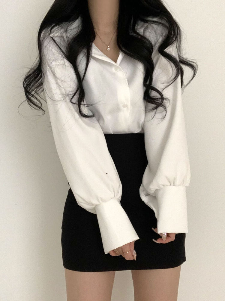 Elegant Red Women's Shirt Vintage Design Spring Fashion Inner Wear Chic Top Korean Style Sweet Loose Fit Long Sleeve Button up - view 6