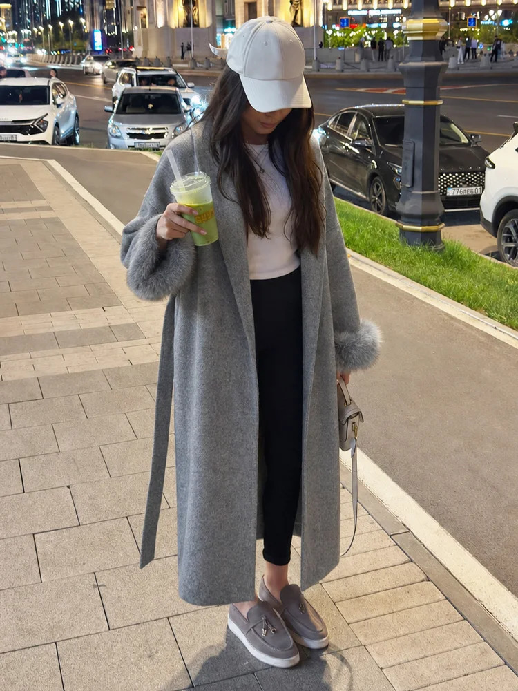 Tossy Fox Fur Wool Overcoat Womens Short Coat Office Lady Elegant Doublesided Woolen Coat Cardigan Jackets Loose Wool 260922 - view 7