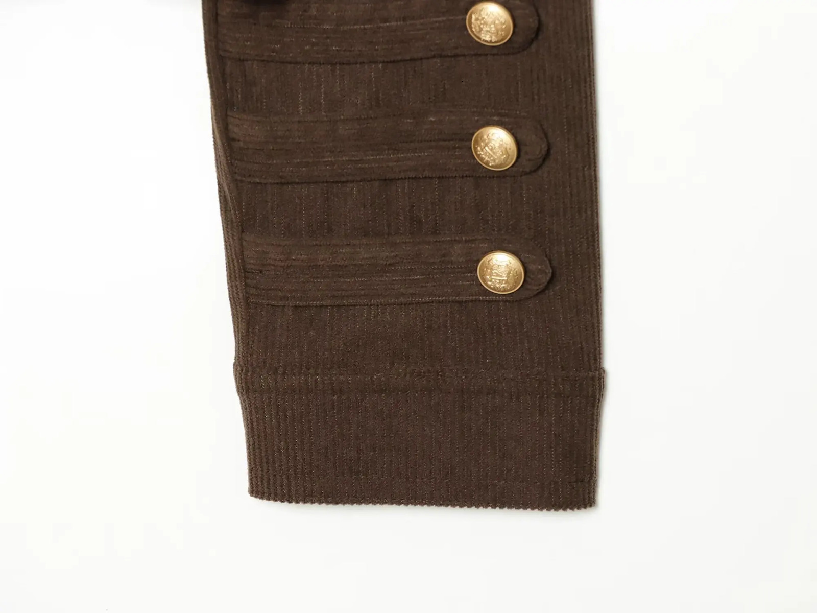 BSAY Cropped Napoleon Military Jacket Women Stand Collar Double Breasted Metal Buttons Corduroy Slim Fitted Vintage Outerwear 260924 - view 5
