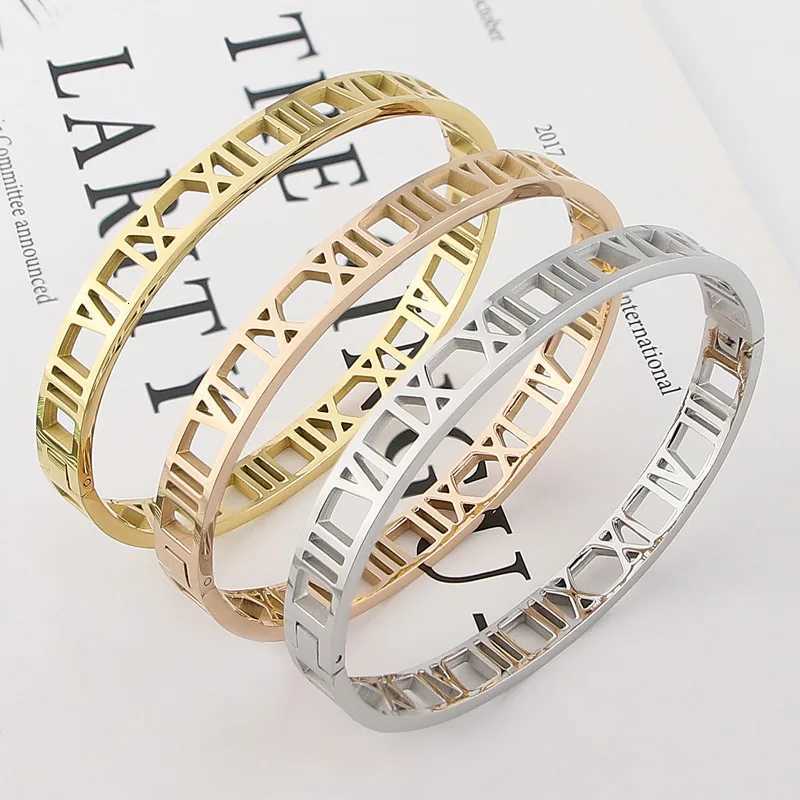 Numeral Bangle Delicate Hollow Ran Bracelets Bangles Titanium Steel Bangle Fine Jewelry For Wen Vacuum Plating Bangle Top Quty N260924 - view 3